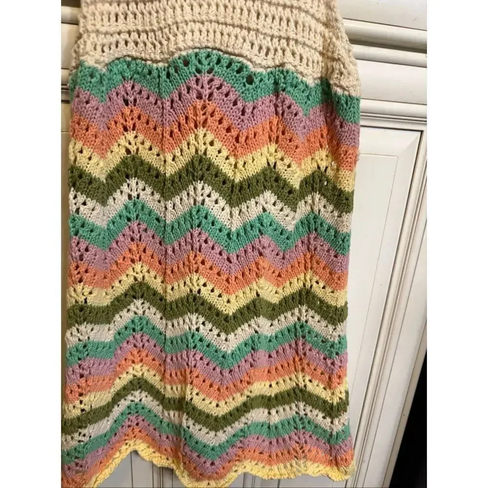 Zara Girls Chevron Sleeveless Square Neck Crochet Sundress Multicolor Size 8-9